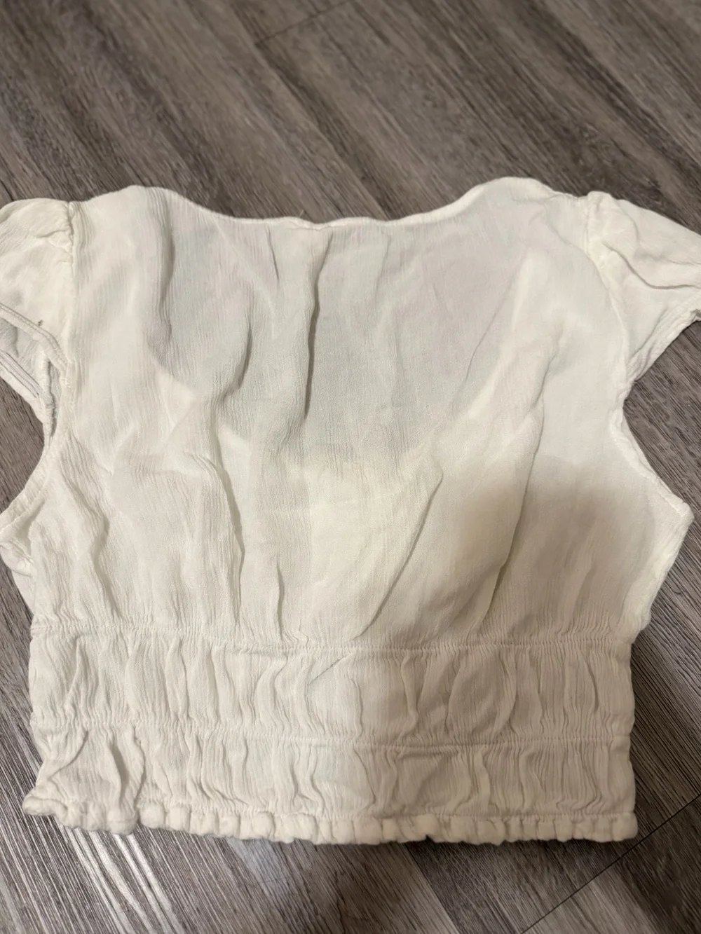Garage Cream Cropped Tie-Front Peasant Top